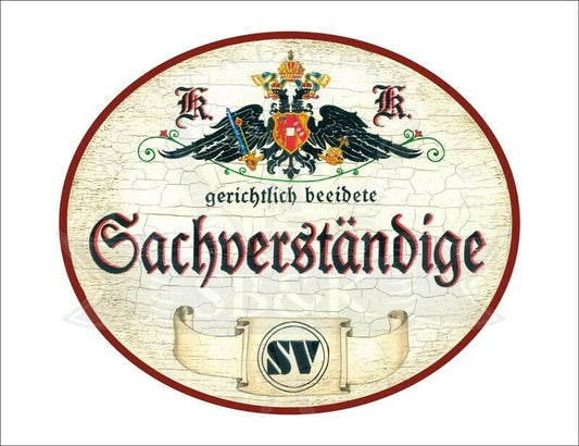 KuK Nostalgie Holzschild - Gerichtlich beeidete Sachverständige - Wappen Logo TH