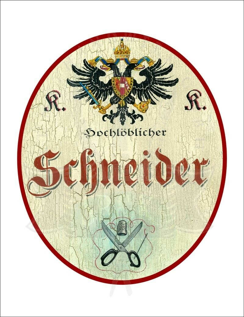 KuK Nostalgie Holzschild - Hochlöblicher Schneider - Schere Fingerhut TH
