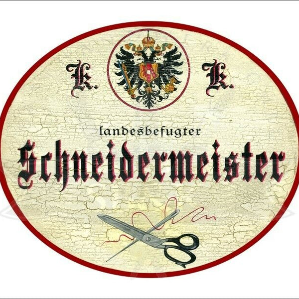 KuK Nostalgie Holzschild - Landesbefugter Schneidermeister - Schere Faden TH