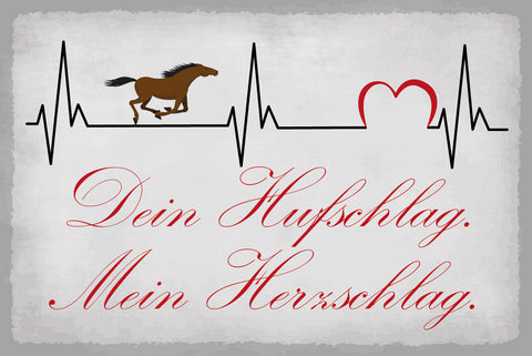Schild Pferd Huf Schlag Herzschlag Reiten 12x18 / 20x30 / 30x40 Blech od. Holz