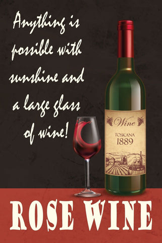 Schild Rose Wine Rosé Wein Sonne Glas 12x18 / 20x30 / 30x40 Blech od. Holz