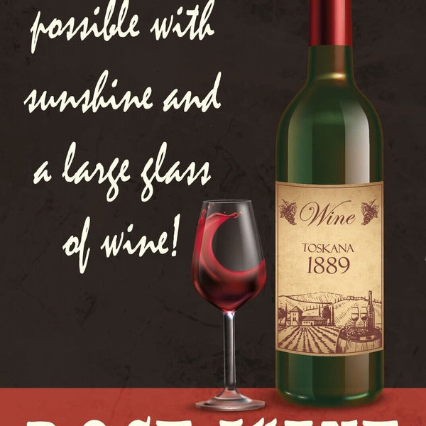 Schild Rose Wine Rosé Wein Sonne Glas 12x18 / 20x30 / 30x40 Blech od. Holz