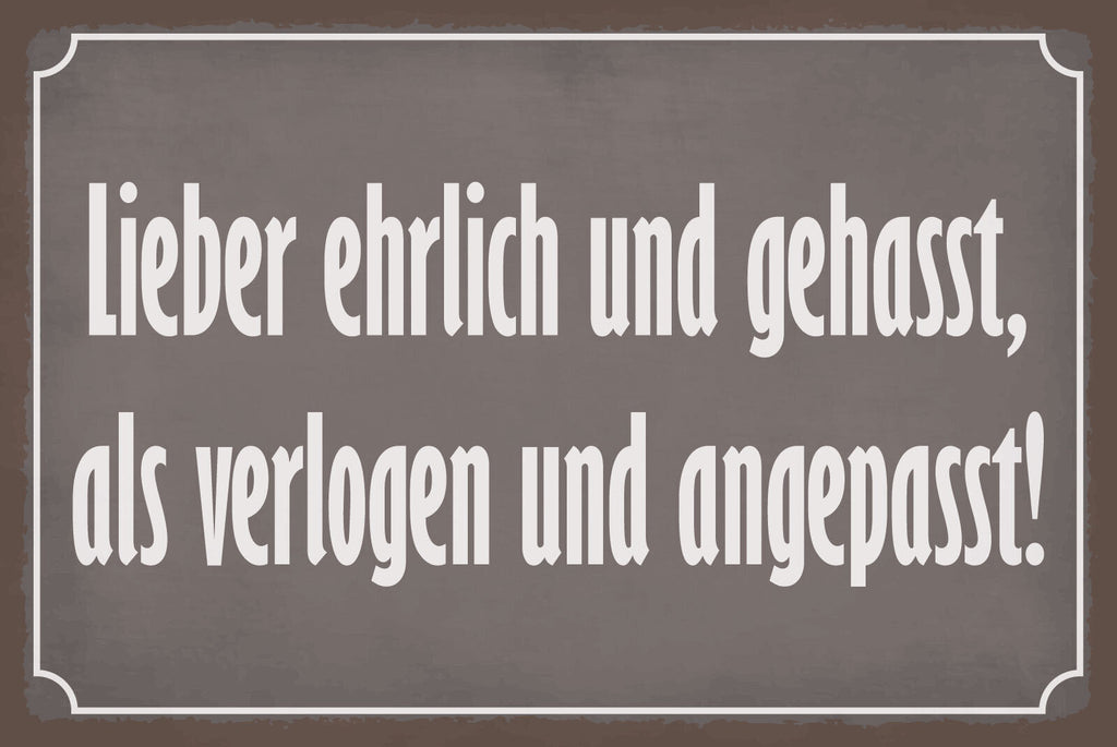 Schild Ehrlich Hass Verlogen Angepasst  12x18 / 20x30 / 30x40 Blech od. Holz