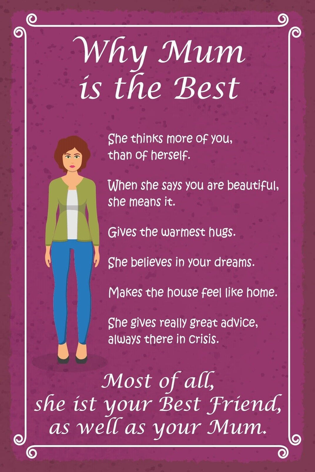 Schild Mum is the best Mama Mutter Eltern 12x18 / 20x30 / 30x40 Blech od. Holz