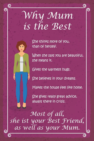 Schild Mum is the best Mama Mutter Eltern 12x18 / 20x30 / 30x40 Blech od. Holz