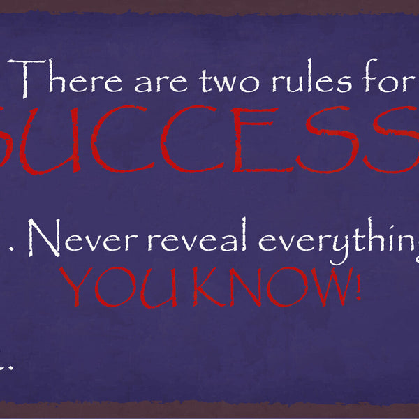 Schild Rules Success Erfolg Regeln Geheim 12x18 / 20x30 / 30x40 Blech od. Holz