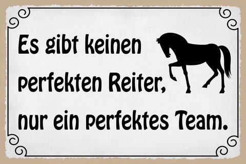 Schild Perfekter Reiter Team Pferd Reiten 12x18 / 20x30 / 30x40 Blech od. Holz