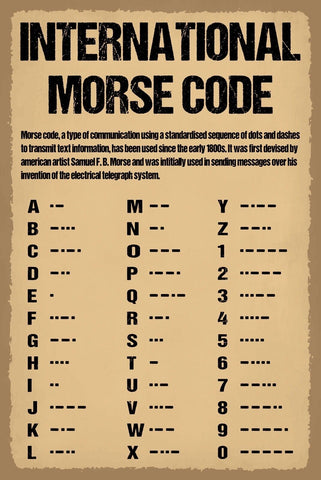 Schild Morse Code Morsezeichen Telegraphen 12x18 / 20x30 / 30x40 Blech od. Holz