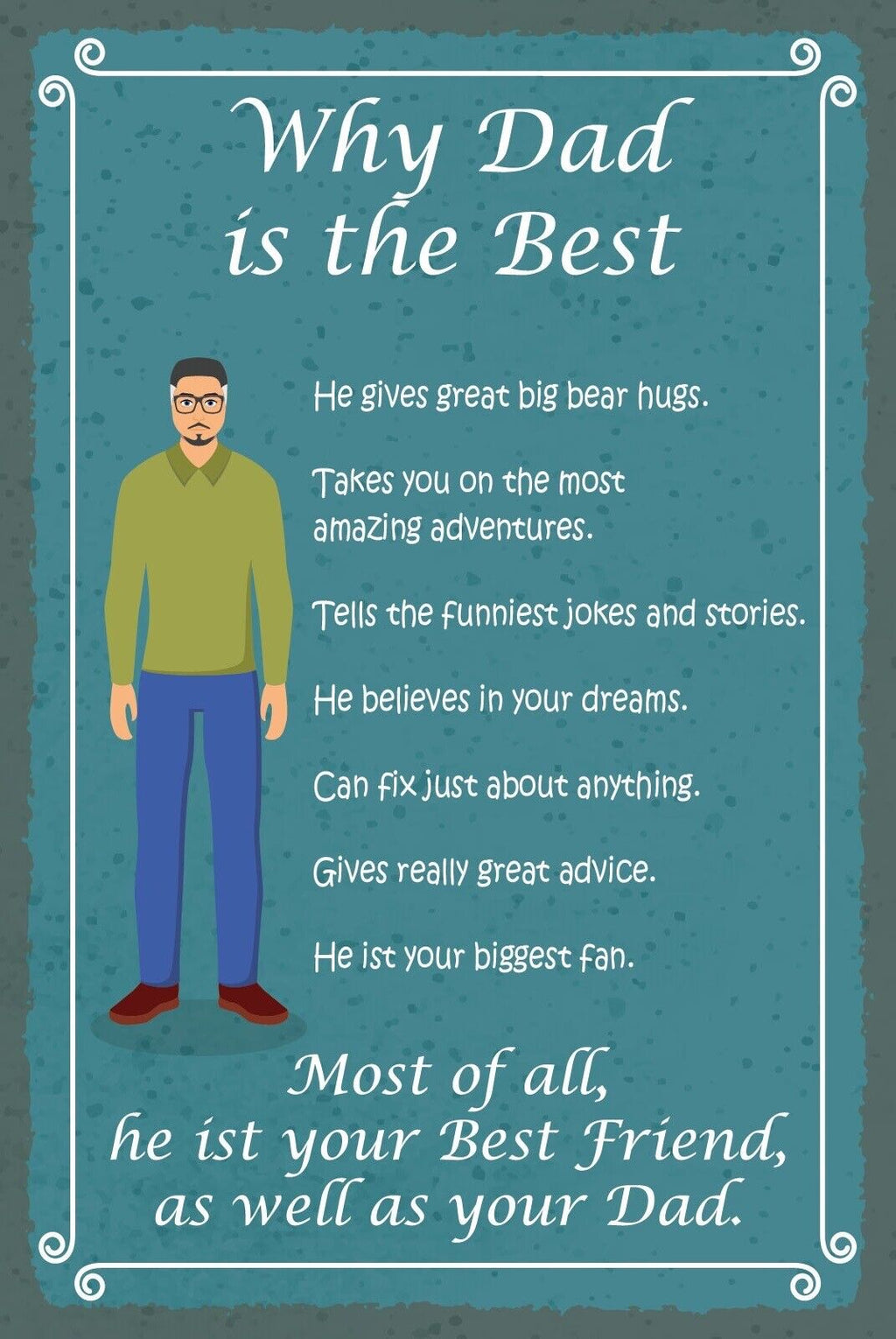 Schild Dad is the best Papa Vater Eltern 12x18 / 20x30 / 30x40 Blech od. Holz