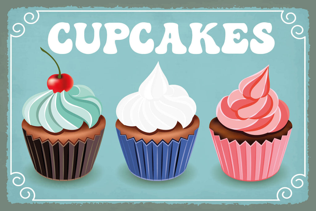 Schild Cupcakes Kuche Törtchen Süßspeise 12x18 / 20x30 / 30x40 Blech od. Holz