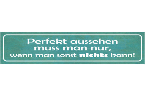 Schild Perfekt Aussehen Muss Man Nur Wenn Man Sonst Nichts Kann Schön 46 x 10