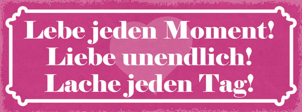 Schild Lebe Jeden Moment Liebe Unendlich Lache Jeden Tag 27x10 Blech od.Holz