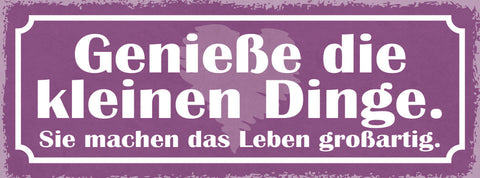 Schild Genieße Die Kleinen Dinge Sie Machen Das Leben Großartig 27x10