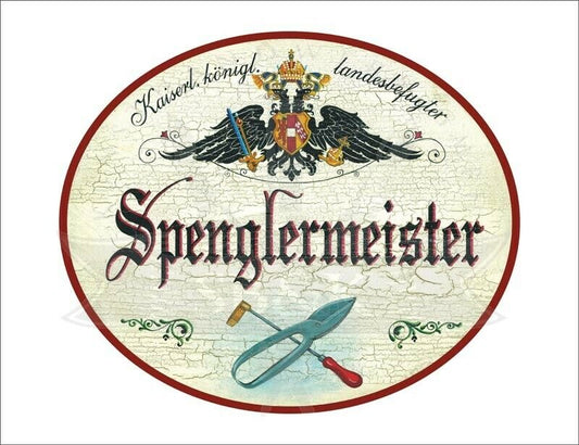 KuK Nostalgie Holzschild - Landesbef. Spenglermeister - Zange Schraubenzieher TH