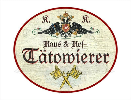KuK Nostalgie Holzschild - Haus & Hof-Tätowierer - Tätowiermaschine TH