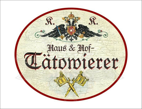 KuK Nostalgie Holzschild - Haus & Hof-Tätowierer - Tätowiermaschine TH
