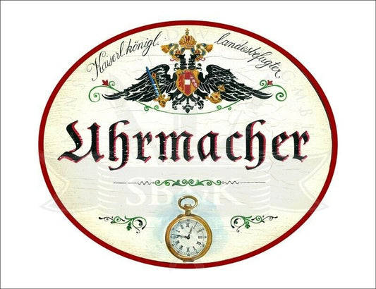 KuK Nostalgie Holzschild - Landesbefugter Uhrmacher - Taschenuhr TH