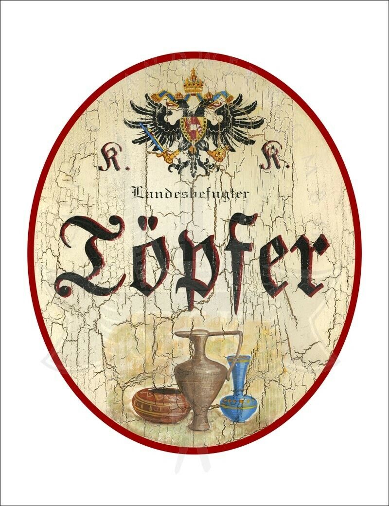 KuK Nostalgie Holzschild - Landesbefugter Töpfer - Krug Vase TH