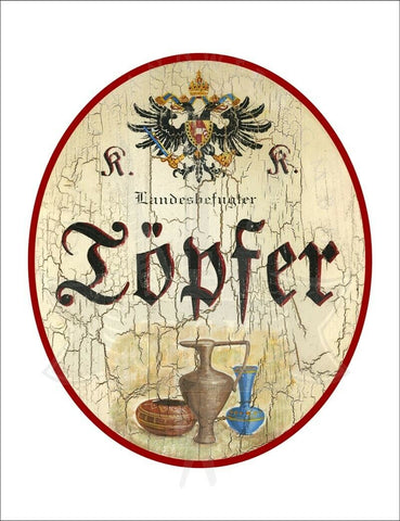 KuK Nostalgie Holzschild - Landesbefugter Töpfer - Krug Vase TH