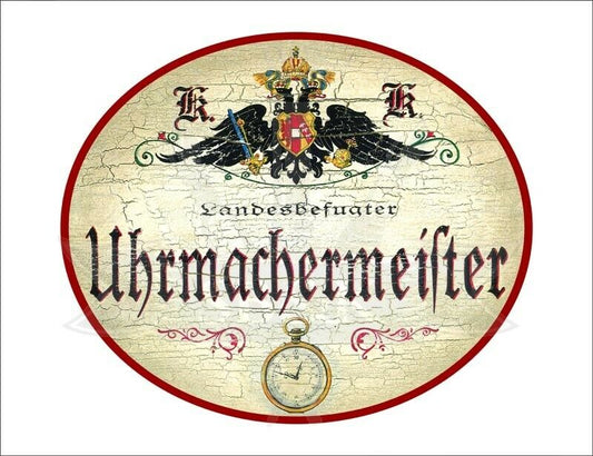 KuK Nostalgie Holzschild - Landesbefugter Uhrmachermeister - Taschenuhr TH