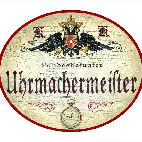 KuK Nostalgie Holzschild - Landesbefugter Uhrmachermeister - Taschenuhr TH