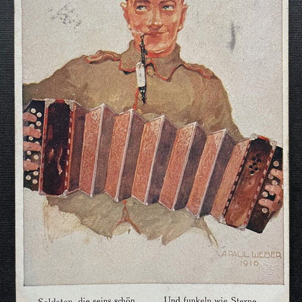 Altes Soldatenlied (A.P.Weber) Ziehharmonika Uniform Militär Krieg 400431 PR