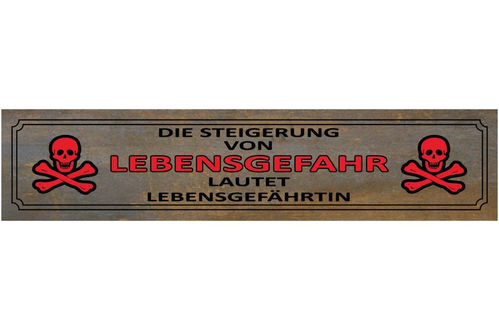 Schild Lebensgefahr Lebensgefährtin Partner Ehe Beziehung 46 x 10 Blech od. Holz