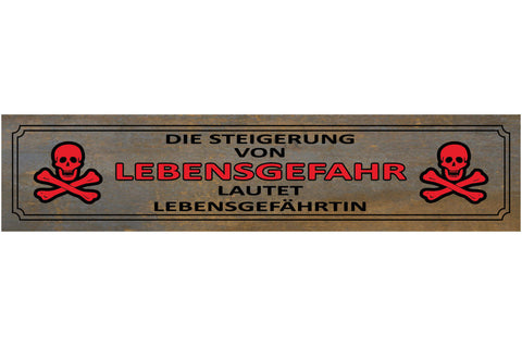 Schild Lebensgefahr Lebensgefährtin Partner Ehe Beziehung 46 x 10 Blech od. Holz