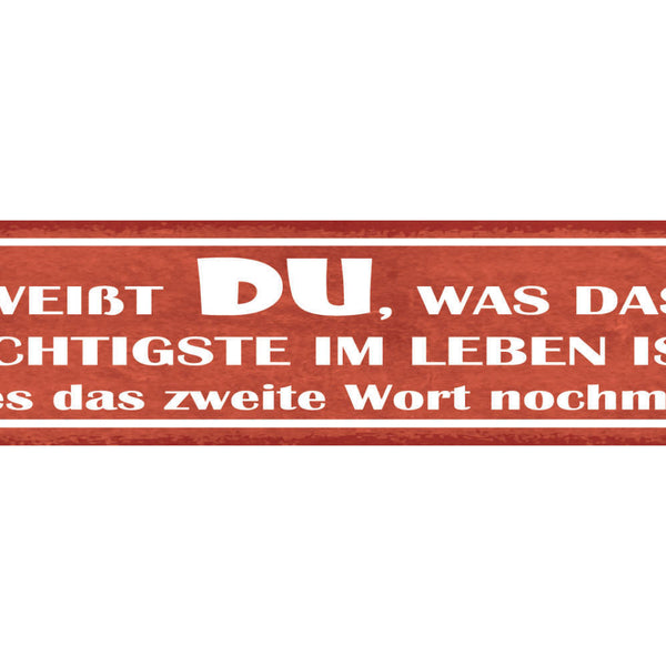 Schild Weißt DU Was Das Wichtigste Im Leben Ist Lies Das Zweite Wort Noch Einmal