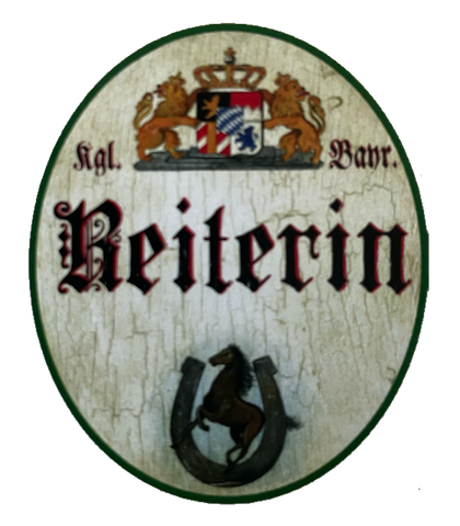 Nostalgie Holzschild Bayern Königlich Bayerische Reiterin Pferd Reiten Schild