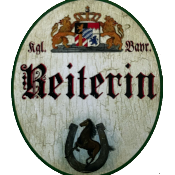 Nostalgie Holzschild Bayern Königlich Bayerische Reiterin Pferd Reiten Schild