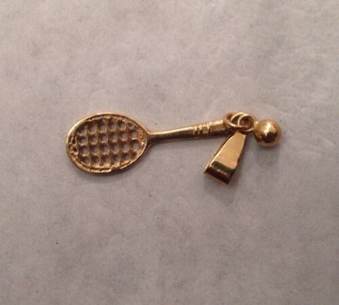 585 Gold Anhänger Tennisschläger mit Ball 3 cm 12518