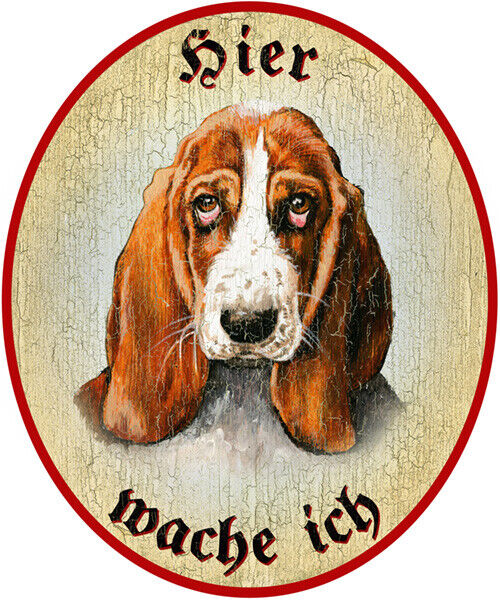 KuK Nostalgie Holzschild "Hier wache ich" Basset Hund