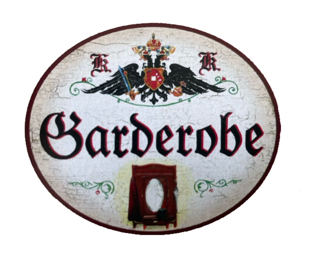 KuK Nostalgie Holzschild “Garderobe“ Kleider Schrank Spiegel Kasten Kleidung