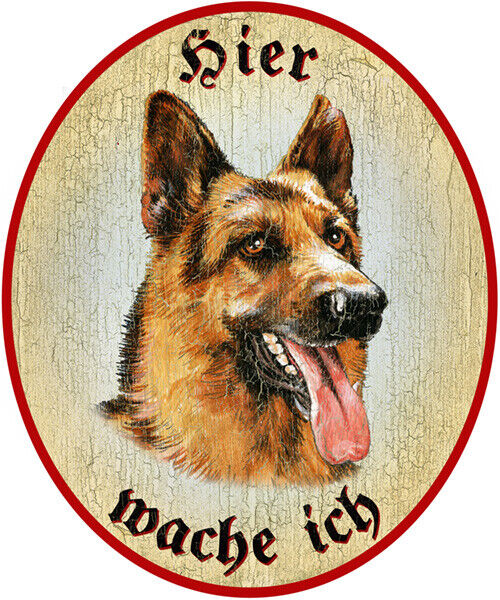 KuK Nostalgie Holzschild "Hier wache ich" Schäferhund Hund