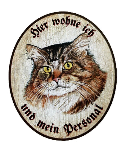 KuK Nostalgie Holzschild "Hier wohne ich und mein Personal“ Katze Sibirisch