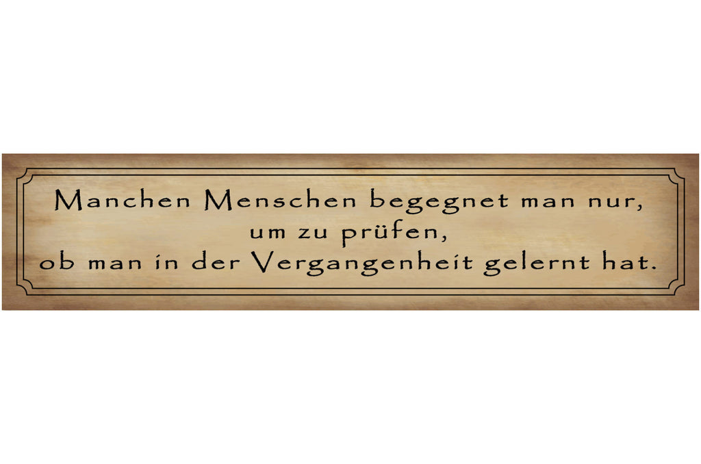 Schild Menschen Begegnung Vergangenheit Leben Lernen Test 46 x 10 Blech od. Holz