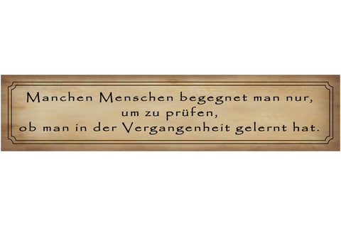Schild Menschen Begegnung Vergangenheit Leben Lernen Test 46 x 10 Blech od. Holz