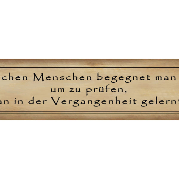 Schild Menschen Begegnung Vergangenheit Leben Lernen Test 46 x 10 Blech od. Holz