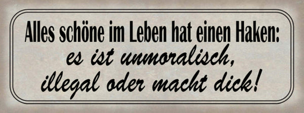 Schild Alles Schöne Leben Hat Einen Haken Unmoralisch Illegal Macht Dick 27x10