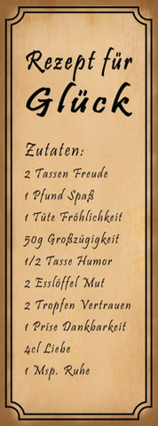 Schild Rezept Für Gesundheit Kraft Geduld Ruhe Vertauen Lachen Glück 27x10