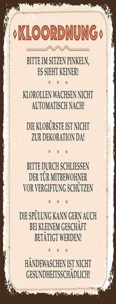 Schild Klo Ordnung Bitte Im Sitzen Pinkeln Klorollen Hände Waschen WC 27x10