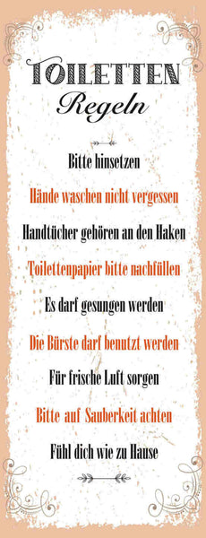 Schild Toiletten Regeln Bitten Hinsetzen Hände Waschen WC 27x10 Blech od.Holz