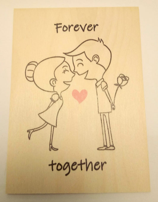 Holzpostkarte magnetisch "Forever together" Pärchen Liebe 14x10 Birkenholz 60065