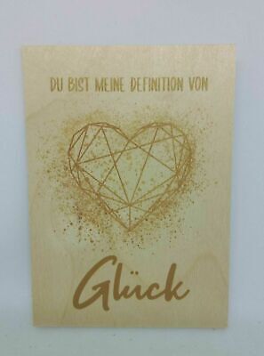 Nostalgie Holzpostkarte magnetisch Definition Glück Herz gold 14x10 Birkenholz