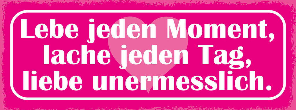 Schild Lebe Jeden Moment Lache Jeden Tag Liebe Unermesslich 27x10 Blech od.Holz