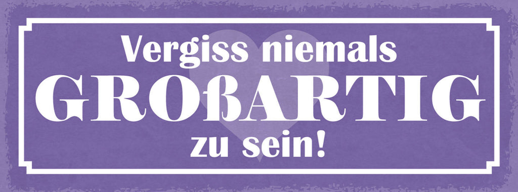 Schild Vergiss Niemals Großartig Zu Sein Leben Liebe Freunde 27x10 Blech od.Holz