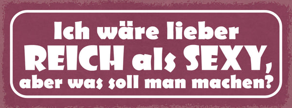 Schild Ich Wäre Lieber Reich Als Sexy Aber Was Soll Man Machen 27x10
