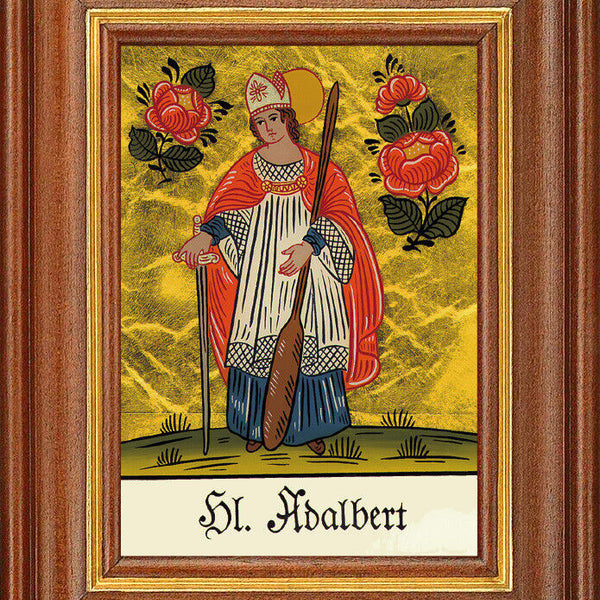 Hinterglasbild - Heiliger Adalbert - Patronatsbild Taufe Namenspatron 12,7x16 TH