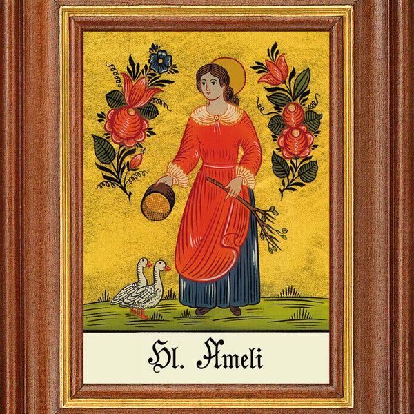 Hinterglasbild - Heilige Ameli - Patronatsbild Taufe Namenspatron 12,7x16 TH